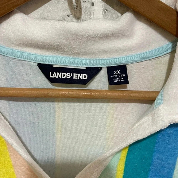 Women’s Land’s End Multi-Rainbow stripe soft collar French terry short sleeve 2X - Picture 3 of 5